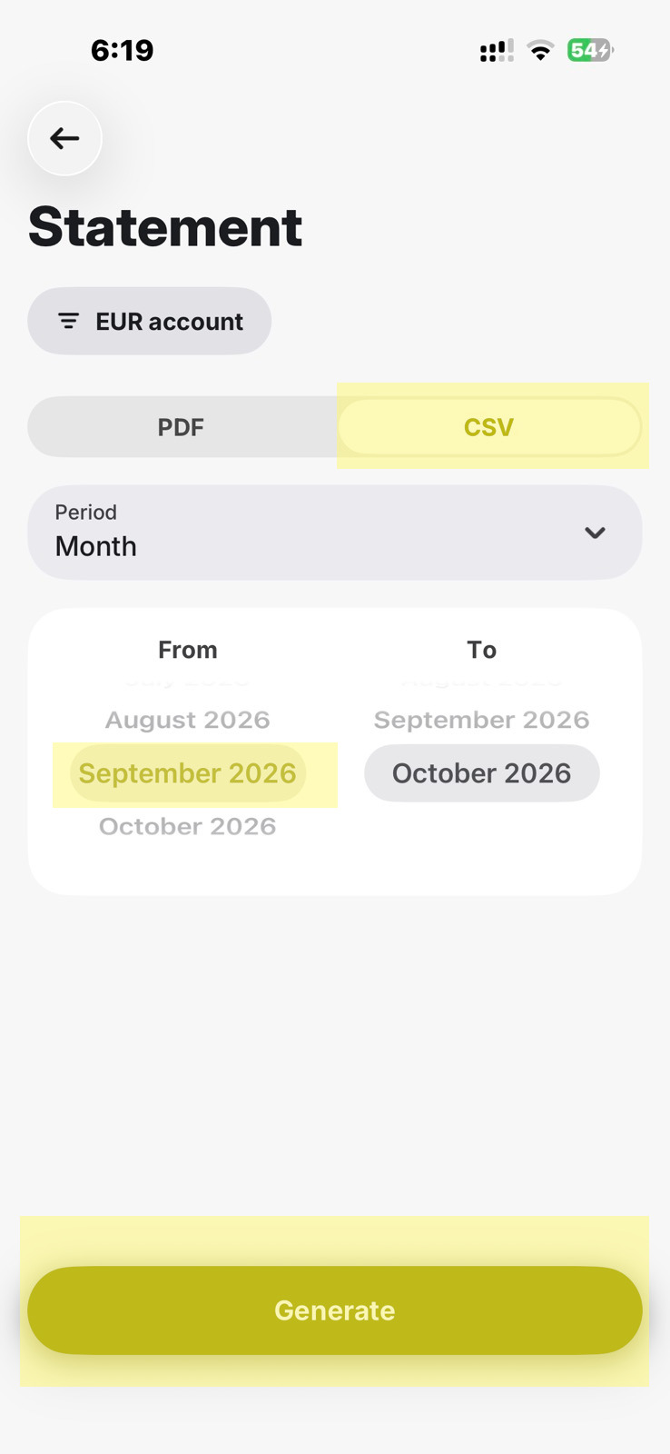 Revolut export step 3